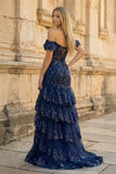 Sheath Off the Shoulder Long Lace Prom Dress (Lace-up Back)