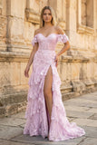 Sheath Off the Shoulder Long Lace Prom Dress (Lace-up Back)