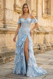 Sheath Off the Shoulder Long Lace Prom Dress (Lace-up Back)