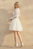 Short White A-Line Illusion Neck Long Sleeves Lace Wedding Dresses