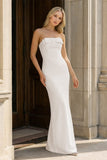 Yellow Strapless Sheath Satin Long Formal Prom Dresses With Bow