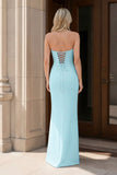 Yellow Strapless Sheath Satin Long Formal Prom Dresses With Bow