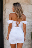 Red Off The Shoulder Ruched Sheath Short Homecoming Dress
