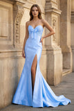 Bow Sweetheart Light Blue Mermaid Long Prom Dress