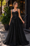 Pink Spaghetti Straps A Line Sequined Lace Long Prom Dresses With Bow