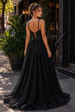 Pink Spaghetti Straps A Line Sequined Lace Long Prom Dresses With Bow