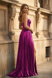 Green Metallic Sweetheart Pleated A-Line Long Prom Dresses