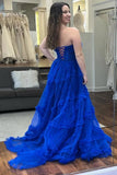 A-Line Strapless Ruffles Long Formal Dress with Puff Sleeves