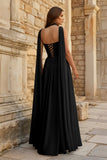 Sky Blue Strapless Chiffon Pleated A Line Long Prom Dresses With Scarf