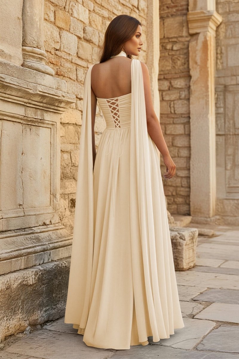 Sky Blue Strapless Chiffon Pleated A Line Long Prom Dresses With Scarf