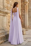 Sky Blue Strapless Chiffon Pleated A Line Long Prom Dresses With Scarf