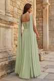 Sky Blue Strapless Chiffon Pleated A Line Long Prom Dresses With Scarf