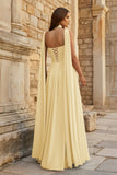 Sky Blue Strapless Chiffon Pleated A Line Long Prom Dresses With Scarf