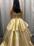 Ball Gown Strapless Organza Long Prom Dresses with Bow