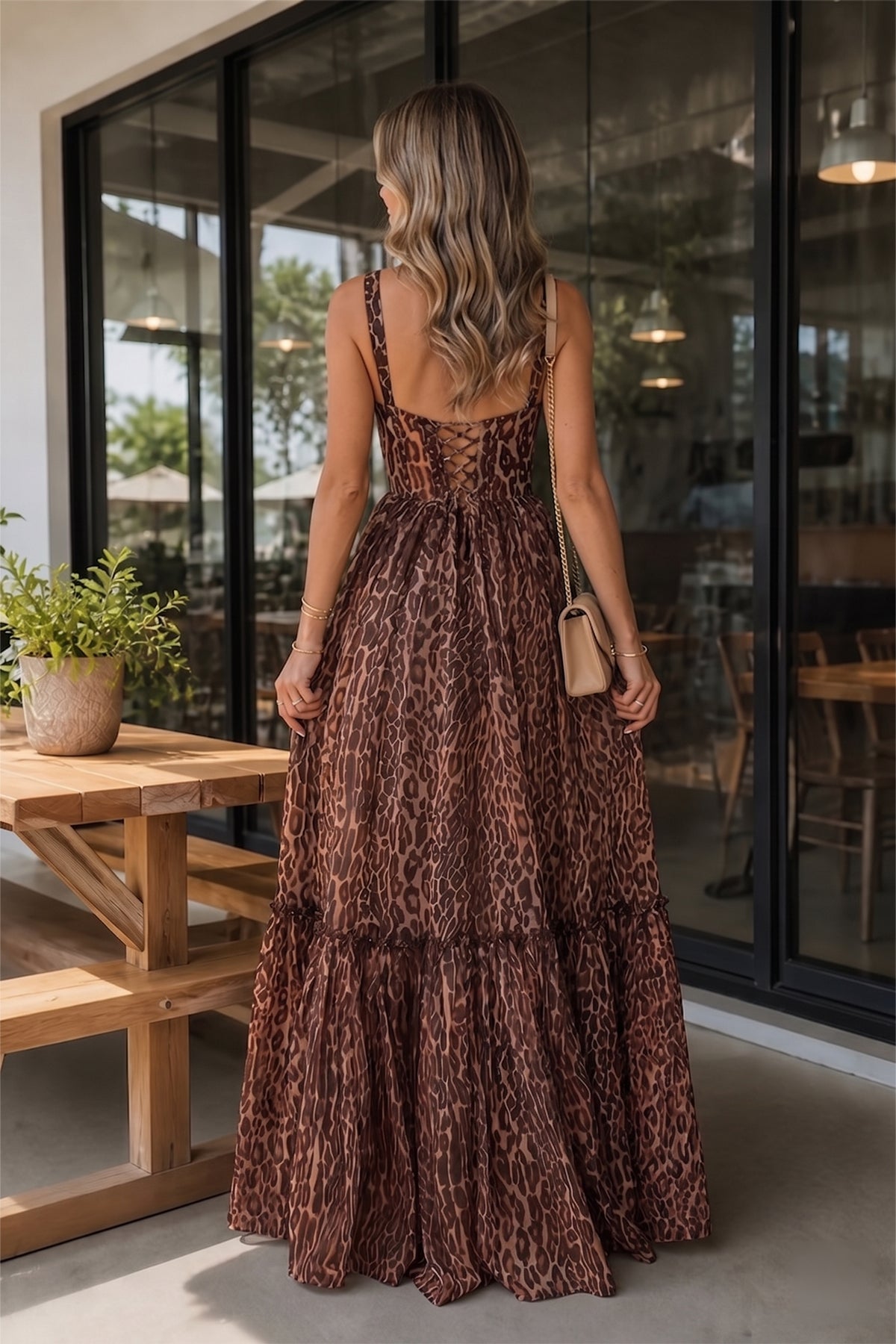 Leopard - Spaghetti Straps A Line Chiffon Prom Dress With Ruffles