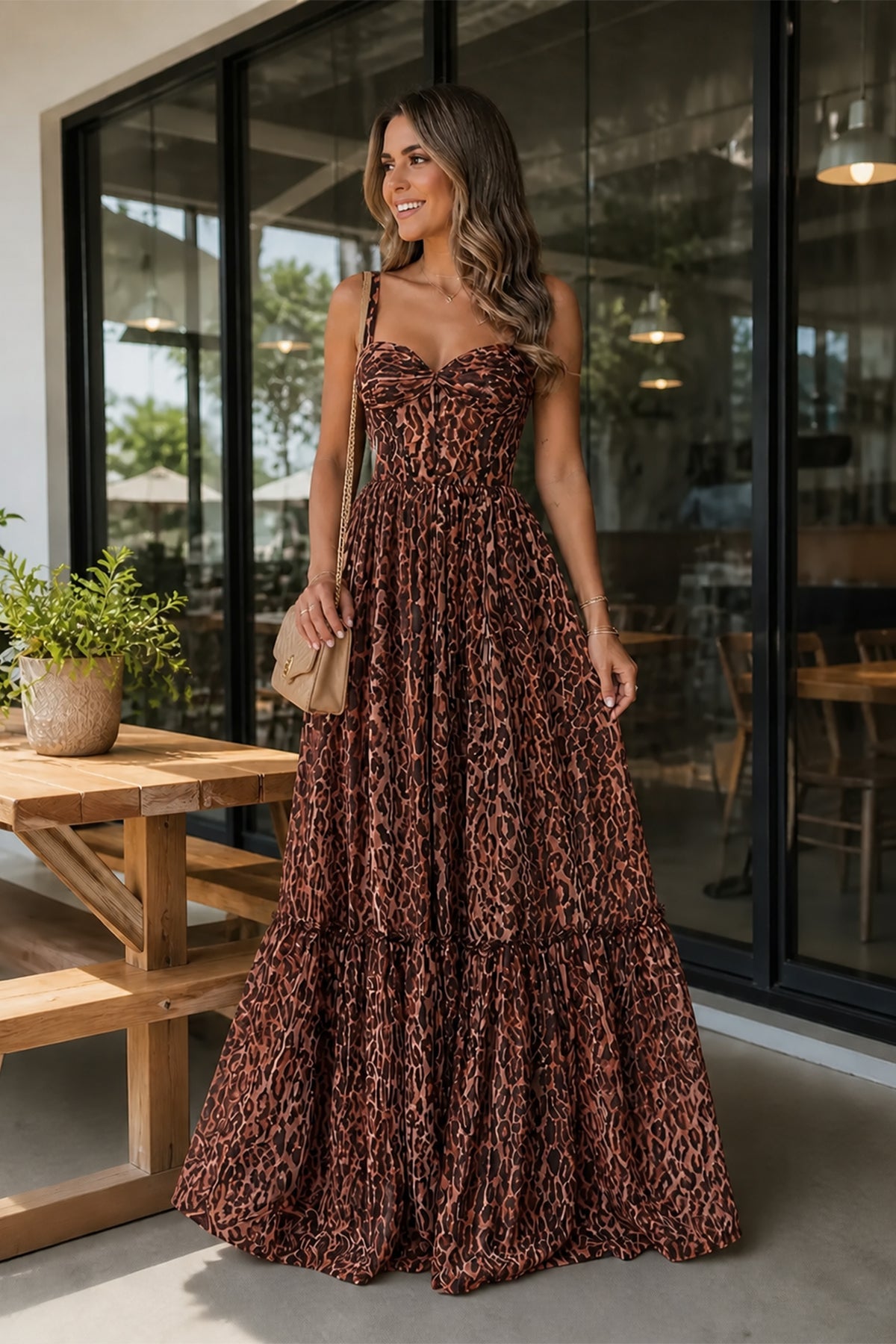 Leopard - Spaghetti Straps A Line Chiffon Prom Dress With Ruffles