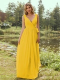 A-Line/Princess Chiffon Ruffles V-neck Sleeveless Floor-Length Bridesmaid Dresses Evening Prom Dress