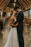 Marvelous V-neck A-Line Wedding Dress Tulle Appliques Rustic Wedding Dress