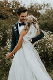 Marvelous V-neck A-Line Wedding Dress Tulle Appliques Rustic Wedding Dress