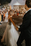 Marvelous V-neck A-Line Wedding Dress Tulle Appliques Rustic Wedding Dress