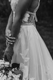Marvelous V-neck A-Line Wedding Dress Tulle Appliques Rustic Wedding Dress