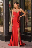 Hot Pink Mermaid Satin Simple Prom Dress