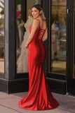Hot Pink Mermaid Satin Simple Prom Dress