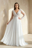 Mature Floral Long Sleeve A-Line Lace Wedding Dress