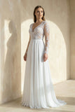 Mature Floral Long Sleeve A-Line Lace Wedding Dress