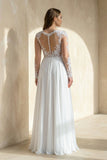 Mature Floral Long Sleeve A-Line Lace Wedding Dress