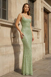 Simple Pink Mermaid Straps Sequin Prom Dresses With Split