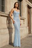 Simple Pink Mermaid Straps Sequin Prom Dresses With Split