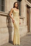 Simple Pink Mermaid Straps Sequin Prom Dresses With Split