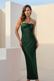 Red Halter Sheath Satin Long Formal Prom Dresses With Flower