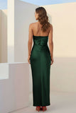 Red Halter Sheath Satin Long Formal Prom Dresses With Flower