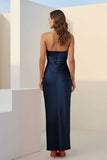 Red Halter Sheath Satin Long Formal Prom Dresses With Flower