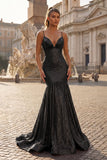Mermaid Orange Spaghetti Straps Sequins Prom Dress