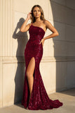 Mermaid One Shoulder Royal Blue Long Prom Dress with Criss Cross Back