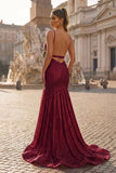 Mermaid Orange Spaghetti Straps Sequins Prom Dress