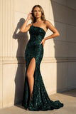 Mermaid One Shoulder Royal Blue Long Prom Dress with Criss Cross Back