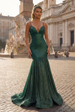 Mermaid Orange Spaghetti Straps Sequins Prom Dress