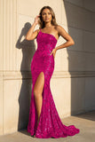 Mermaid One Shoulder Royal Blue Long Prom Dress with Criss Cross Back