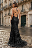 Mermaid Halter Sequins Long Prom Dress with Silt