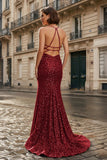 Mermaid Halter Sequins Long Prom Dress with Silt