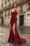 Mermaid Halter Sequins Long Prom Dress with Silt