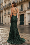 Mermaid Halter Sequins Long Prom Dress with Silt