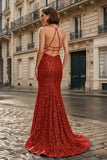 Mermaid Halter Sequins Long Prom Dress with Silt