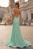 Mermaid Orange Spaghetti Straps Sequins Prom Dress