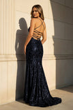Mermaid One Shoulder Royal Blue Long Prom Dress with Criss Cross Back