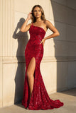 Mermaid One Shoulder Royal Blue Long Prom Dress with Criss Cross Back